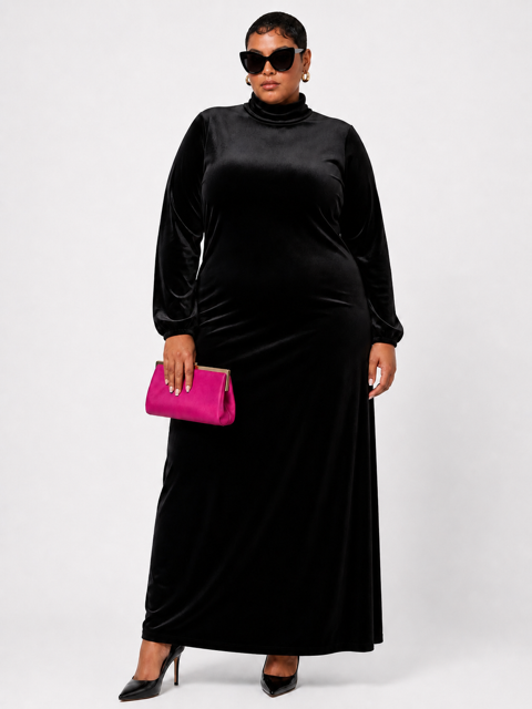 Robe longue (velours) Zara – Noir (velours) – Taille XXL